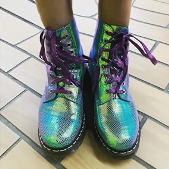 Dr. Martens Iridescent Green and Purple Boots - Picture 1 of 16
